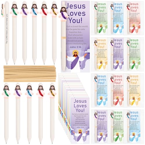Haishell 30 Sets christliche Geschenke Jesus Kugelschreiber mit Jesus Loves You Grußkarte Organzabeutel Religiöser Bibelvers einziehbare Stifte für Klassenzimmerpreise Kirche Sonntag Weihnachten von Haishell