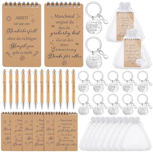 Haishell 40 Pcs Dankeschön Geschenk für Kollegen Abschiedsgeschenk für Mitarbeiter, Mini-Spiralnotizbuch, inspirierende Notizblöcke, Bambus-Kugelschreiber, Edelstahl-Schlüsselanhänger mit Organzabeute von Haishell