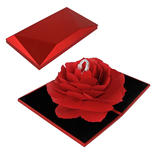 Haisheng 1 Stück Ring Box Valentinstag Rose Ringschachtel 3D Pop Up Rose Ringbox Ehering Box Samt Box Ringschatulle Schmuckkästen für Ring Halskette Anhänger Hochzeit Ringbox Verlobungsring(Rot) von Haisheng