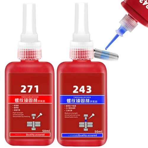 Gewindesicherung, 50 ml, 2 Stück, blau und rot, Gewindesicherung, blaue Schraubensicherung, mittlere und hohe Festigkeit, stabil und rostfrei, gegen Lockern, für Metallgewinde, Spaltfüllung Gewindesicherung, 50 ml, 2 Stück, blau und rot, Gewindesicherung, blaue Schraubensicherung, mittlere und hohe Festigkeit, stabil und rostfrei, gegen Lockern, für Metallgewinde, Spaltfüllung von Haiyox