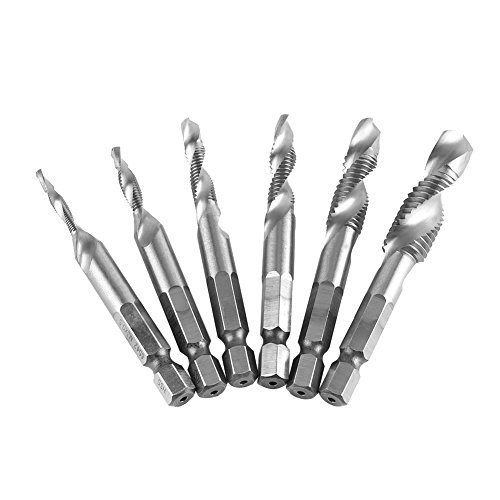 6 Stück Gewindebohrer, 6 Stück metrisches Gewinde M3-M10 Titanbeschichteter HSS-Bohrer und Gewindebohrer Set 1/4 "Sechskantbohrer.(HSS4341) von Hakeeta