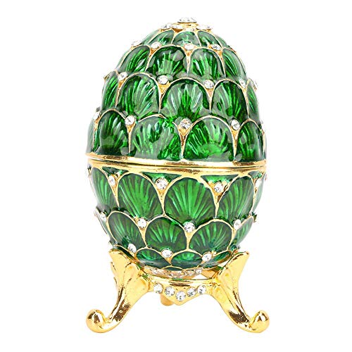 Handbemaltes Mini-Faberge-Osterei mit reichem Emaille und funkelnden Strasssteinen Schmuckschatulle, 4 Farben(Grün) von Hakeeta