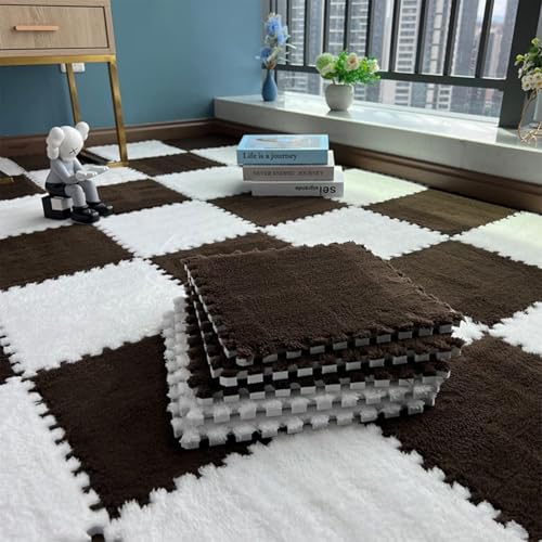 Haklein Plüsch-Schaumstoff-Bodenmatte, 30 x 30 x 1 cm, Spielmatten, Puzzle-Teppich, Schaumstoff-Bodenfliesen, rutschfest, weich, ineinandergreifend, Teppich, Raumdekoration, 10 Stück, Braun und Weiß Haklein Plüsch-Schaumstoff-Bodenmatte, 30 x 30 x 1 cm, Spielmatten, Puzzle-Teppich, Schaumstoff-Bodenfliesen, rutschfest, weich, ineinandergreifend, Teppich, Raumdekoration, 10 Stück, Braun und Weiß von Haklein
