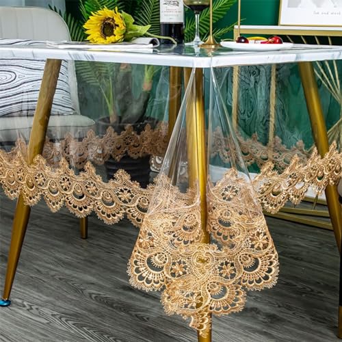 Weiche PVC-Tischdecken mit Spitzenkante, wasserdicht, öldicht, verbrühungsschutz, Couchtischmatte für Zuhause, Restaurant, Hotel (130 x 130 cm, B) von Haklein