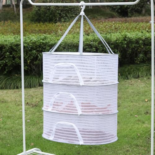Zusammenklappbares Abtropfgestell für Lebensmittel, mehrlagiger Hängekorb aus Netzstoff für Gemüse, Fisch, Obst, Kräuter, strapazierfähig, Balkon, Garten, Kleidung, Puppe, Trockennetz (weiß, drei Zusammenklappbares Abtropfgestell für Lebensmittel, mehrlagiger Hängekorb aus Netzstoff für Gemüse, Fisch, Obst, Kräuter, strapazierfähig, Balkon, Garten, Kleidung, Puppe, Trockennetz (weiß, drei von Haklein