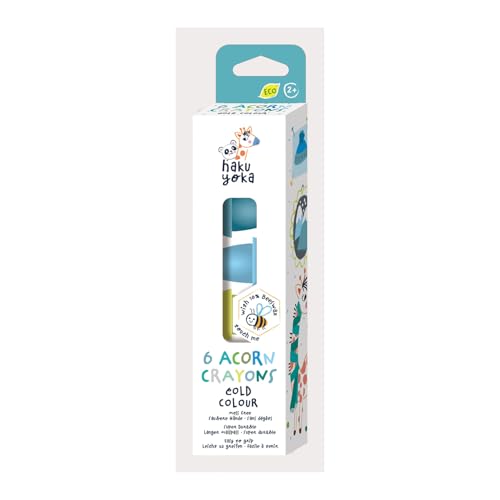Haku Yoka 6303096 Eichel Wachsmalkreiden-Set, Cool, 6 Wachsmalblöcke in kalten Farben, Wachsmalkreide, leicht zu greifen, ohne Abfärben, Wachsmalstifte für Kleinkinder ab 2 Jahren von Avenir