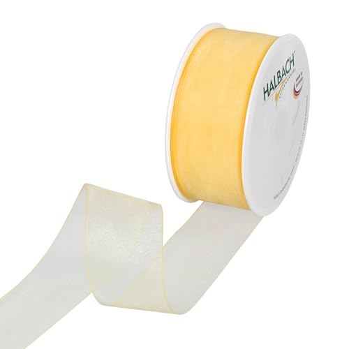 Halbach Seidenbänder Premium Organzaband Breite 40mm Länge 50 m Bastelband zum Verzieren von Geschenken, transparentes Band, Dekoband zum basteln, Farbe: yellow Halbach Seidenbänder Premium Organzaband Breite 40mm Länge 50 m Bastelband zum Verzieren von Geschenken, transparentes Band, Dekoband zum basteln, Farbe: yellow von Halbach Seidenbänder