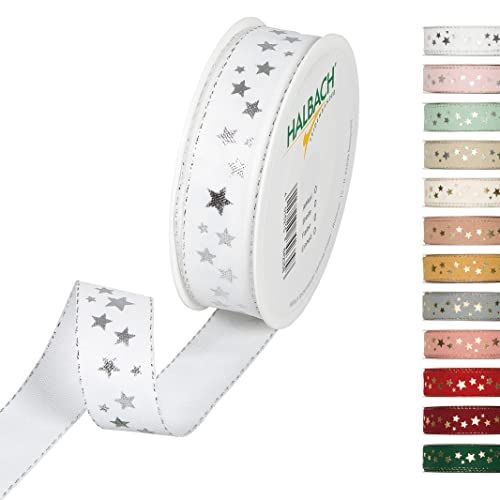 Halbach Seidenbänder Weihnachtsband 25 mm x 18 m Geschenkband für Weihnachten zum Einpacken von Geschenken,Schleifenband mit Sternen in Silber bedruckt und Lurexkanten,Farbe:Weiß,295-025-11-18,2.5 cm Halbach Seidenbänder Weihnachtsband 25 mm x 18 m Geschenkband für Weihnachten zum Einpacken von Geschenken,Schleifenband mit Sternen in Silber bedruckt und Lurexkanten,Farbe:Weiß,295-025-11-18,2.5 cm von Halbach Seidenbänder