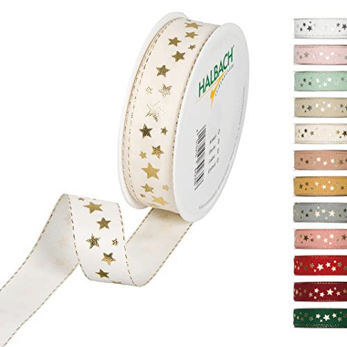 Halbach Seidenbänder 295 Sterne Geschenkband Weihnachten, Polyester, Creme, 2.5 cm Halbach Seidenbänder 295 Sterne Geschenkband Weihnachten, Polyester, Creme, 2.5 cm von Halbach Seidenbänder