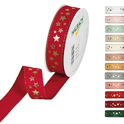 Halbach Seidenbänder 295 Sterne Geschenkband Weihnachten, Polyester, Weinrot, 2.5 cm von Halbach Seidenbänder