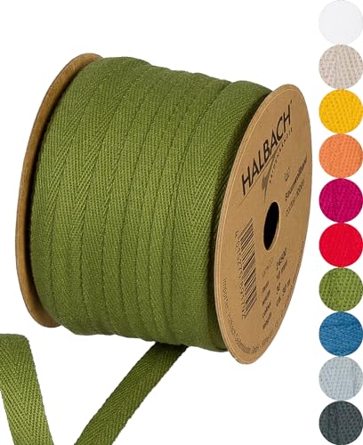 Halbach Seidenbänder Baumwollband 10 mm x 30 m, Bänder zum Basteln als Meterware, Stoffband für Dekorationen, Webband 100% Baumwolle DIY Handwerk, Schrägband Näharbeiten, Farbe: green, 24500 von Halbach Seidenbänder