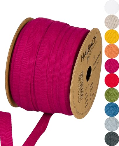 Halbach Seidenbänder Baumwollband 10 mm x 30 m, Bänder zum Basteln als Meterware, Stoffband für Dekorationen, Webband 100% Baumwolle DIY Handwerk, Schrägband Näharbeiten, Farbe: pink, 24500 von Halbach Seidenbänder