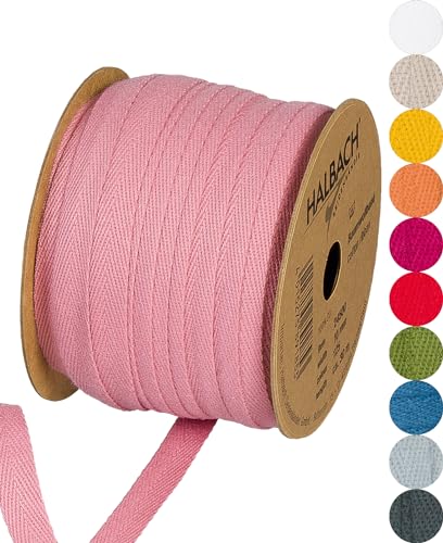Halbach Seidenbänder Baumwollband 10 mm x 30 m, Bänder zum Basteln als Meterware, Stoffband für Dekorationen, Webband 100% Baumwolle DIY Handwerk, Schrägband Näharbeiten, Farbe: rose, 24500 von Halbach Seidenbänder