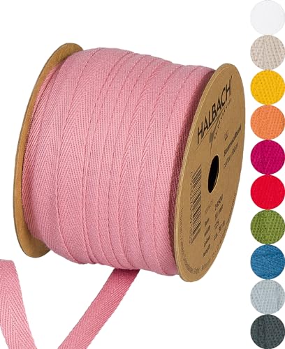 Halbach Seidenbänder Baumwollband 10 mm x 30 m, Bänder zum Basteln als Meterware, Stoffband für Dekorationen, Webband 100% Baumwolle DIY Handwerk, Schrägband Näharbeiten, Farbe: rose, 24500 von Halbach Seidenbänder