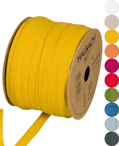 Halbach Seidenbänder Baumwollband 10 mm x 30 m, Bänder zum Basteln als Meterware, Stoffband für Dekorationen, Webband 100% Baumwolle DIY Handwerk, Schrägband Näharbeiten, Farbe: honey yellow, 24500 von Halbach Seidenbänder