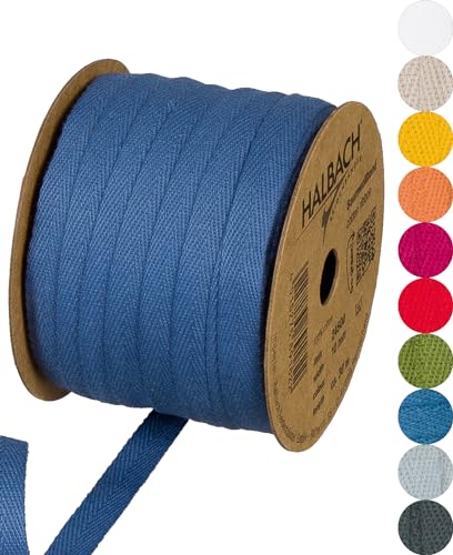 Halbach Seidenbänder Baumwollband | 10mm x 30m | Webband 100% Baumwolle | Bänder zum Basteln als Meterware | Stoffband für Dekorationen, DIY Handwerk, Schrägband Näharbeiten, Farbe: jeans-blau von Halbach Seidenbänder