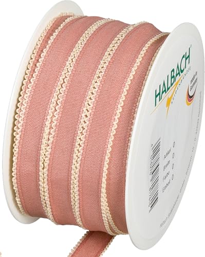 Halbach Seidenbänder Dekoband Baumwolloptik mit Bogenkante, Breite: 15 mm Länge: 25 m, Schleifenband zum verzieren und dekorieren von Geschenken und Festanlässe, DIY Dekoband, Farbe: rosa/creme Halbach Seidenbänder Dekoband Baumwolloptik mit Bogenkante, Breite: 15 mm Länge: 25 m, Schleifenband zum verzieren und dekorieren von Geschenken und Festanlässe, DIY Dekoband, Farbe: rosa/creme von Halbach Seidenbänder