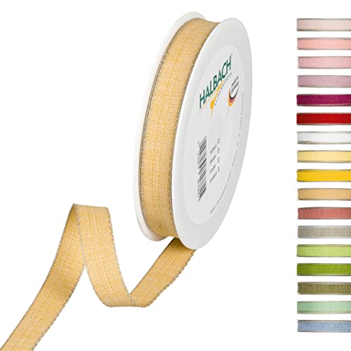 Halbach Seidenbänder Dekorationsbändchen mit Leinenkanten Breite: 15 mm Länge 20 m, Geschenkband zum verzieren basteln oder gestalten, DIY Dekoband, Farbe: honiggelb/leinen Halbach Seidenbänder Dekorationsbändchen mit Leinenkanten Breite: 15 mm Länge 20 m, Geschenkband zum verzieren basteln oder gestalten, DIY Dekoband, Farbe: honiggelb/leinen von Halbach Seidenbänder