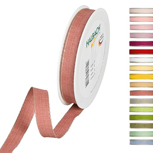 Halbach Seidenbänder Dekorationsbändchen mit Leinenkanten Breite: 15 mm Länge 20 m, Geschenkband zum verzieren basteln oder gestalten, DIY Dekoband, Farbe: rosenholz/leinen von Halbach Seidenbänder
