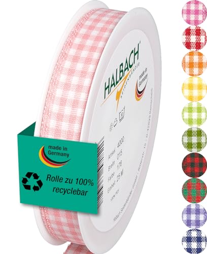 Halbach Seidenbänder Premium Vichy Karo Geschenkband (blasspink) | Breite 15mm Länge 25m | Karoband made in Germany | kariertes Schleifenband in vielen Farben von Halbach Seidenbänder