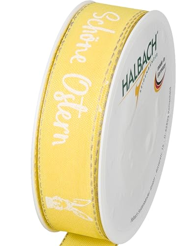 Halbach Seidenbänder Druckband Ostern | 25mm x 18m | Dekoband für Ostern Schriftzug "Schöne Ostern" | Schleifenband Leinen für Ostergeschenke | Farbe: lemon/weiß Halbach Seidenbänder Druckband Ostern | 25mm x 18m | Dekoband für Ostern Schriftzug "Schöne Ostern" | Schleifenband Leinen für Ostergeschenke | Farbe: lemon/weiß von Halbach