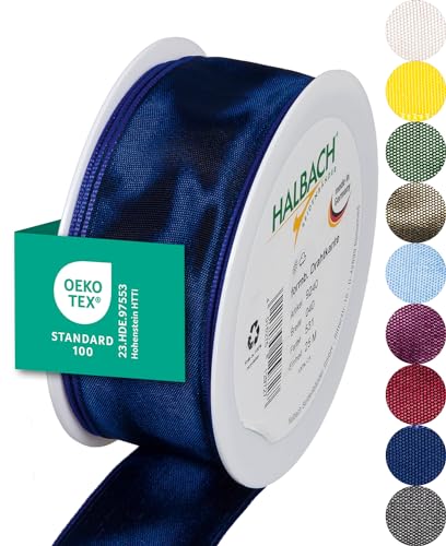 Halbach Seidenbänder Premium Geschenkband mit Drahtkante | Breite 40mm Länge 25m | Öko-Tex 100 zertifiziertes Schleifenband | Taftband Made in Germany, Farbe: dunkelblau Halbach Seidenbänder Premium Geschenkband mit Drahtkante | Breite 40mm Länge 25m | Öko-Tex 100 zertifiziertes Schleifenband | Taftband Made in Germany, Farbe: dunkelblau von Halbach Seidenbänder