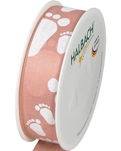 Halbach Seidenbänder Geschenkband Baby | 25mm x 16m | Schleifenband als Deko für Babyparty und zum Verpacken von Geschenken für Babyshower | Farbe: blush rose/weiß von Halbach Seidenbänder