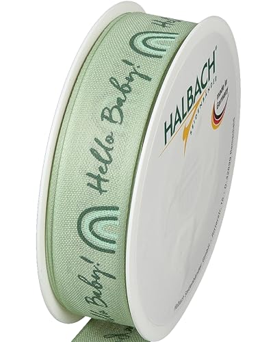 Halbach Seidenbänder Geschenkband Baby, 25mm x 16m, Schleifenband als Deko für Babyparty und zum Verpacken von Geschenken für Babyshower, Farbe: mint/grün von Halbach Seidenbänder