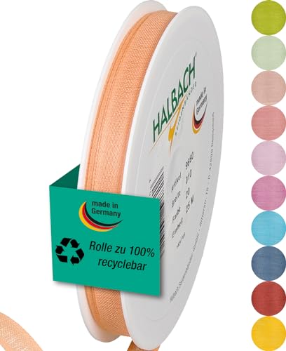 Halbach Seidenbänder Geschenkband | Breite 10mm Länge 25m | Schleifenband made in Germany | Geschenkbänder in Vielzahl von Farben und Breiten, perfekt zum Verpacken und Dekorieren, Farbe: apricot von Halbach Seidenbänder