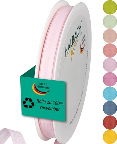 Halbach Seidenbänder Geschenkband | Breite 10mm Länge 25m | Schleifenband made in Germany | Geschenkbänder in Vielzahl von Farben und Breiten, perfekt zum Verpacken und Dekorieren, Farbe: blassrosa von Halbach