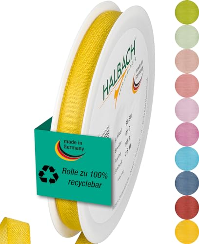 Halbach Seidenbänder Geschenkband | Breite 10mm Länge 25m | Schleifenband made in Germany | Geschenkbänder in Vielzahl von Farben und Breiten, perfekt zum Verpacken und Dekorieren, Farbe: honiggelb von Halbach