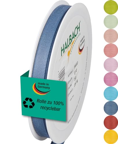 Halbach Seidenbänder Geschenkband | Breite 10mm Länge 25m | Schleifenband made in Germany | Geschenkbänder in Vielzahl von Farben und Breiten, perfekt zum Verpacken und Dekorieren, Farbe: jeansblau von Halbach