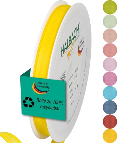 Halbach Seidenbänder Geschenkband | Breite 10mm Länge 25m | Schleifenband made in Germany | Geschenkbänder in Vielzahl von Farben und Breiten, perfekt zum Verpacken und Dekorieren, Farbe: lemon von Halbach