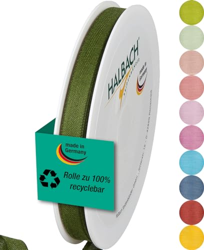 Halbach Seidenbänder Geschenkband | Breite 10mm Länge 25m | Schleifenband made in Germany | Geschenkbänder in Vielzahl von Farben und Breiten, perfekt zum Verpacken und Dekorieren, Farbe: moosgrün von Halbach
