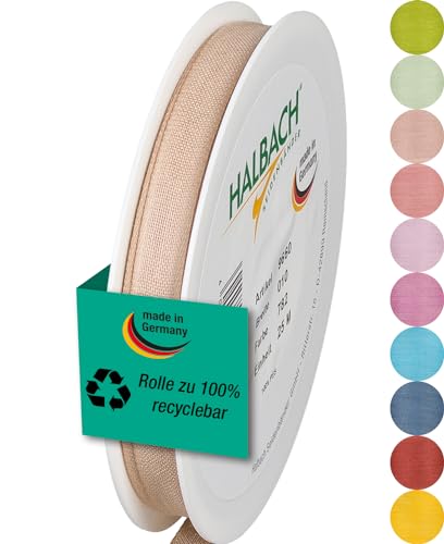 Halbach Seidenbänder Geschenkband | Breite 10mm Länge 25m | Schleifenband made in Germany | Geschenkbänder in Vielzahl von Farben und Breiten, perfekt zum Verpacken und Dekorieren, Farbe: natur von Halbach
