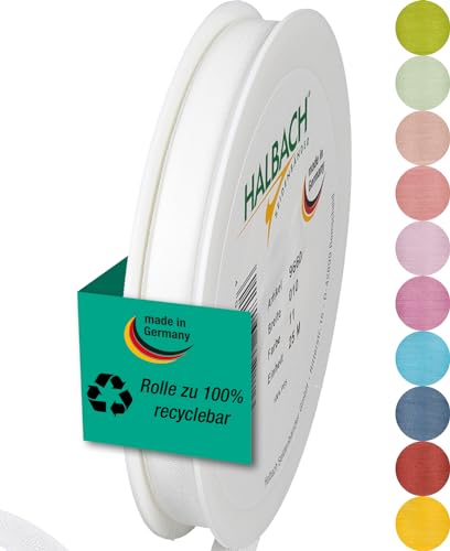 Halbach Seidenbänder Geschenkband | Breite 10mm Länge 25m | Schleifenband made in Germany | Geschenkbänder in Vielzahl von Farben und Breiten, perfekt zum Verpacken und Dekorieren, Farbe: weiß von Halbach