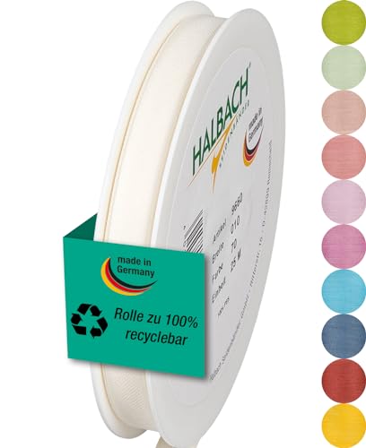 Halbach Seidenbänder Geschenkband | Breite 10mm Länge 25m | Schleifenband made in Germany |Geschenkbänder in einer Vielzahl von Farben und Breiten, perfekt zum Verpacken und Dekorieren, Farbe: creme von Halbach Seidenbänder