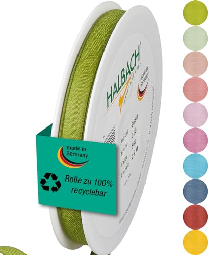 Halbach Seidenbänder Geschenkband | Breite 10mm Länge 25m | Schleifenband made in Germany |Geschenkbänder in einer Vielzahl von Farben und Breiten, perfekt zum Verpacken und Dekorieren, Farbe: grün von Halbach Seidenbänder