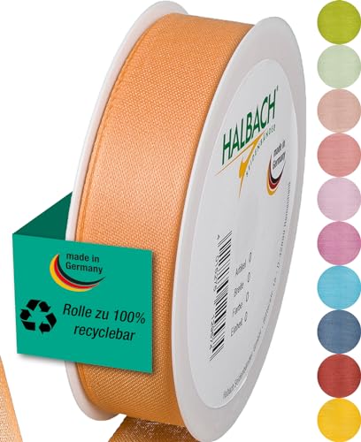 Halbach Seidenbänder Geschenkband | Breite 25mm Länge 25m | Schleifenband made in Germany | Geschenkbänder in Vielzahl von Farben und Breiten, perfekt zum Verpacken und Dekorieren, Farbe: apricot von Halbach Seidenbänder