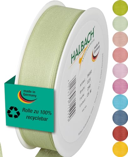 Halbach Seidenbänder Geschenkband | Breite 25mm Länge 25m | Schleifenband made in Germany | Geschenkbänder in Vielzahl von Farben und Breiten, perfekt zum Verpacken und Dekorieren, Farbe: blassgrün von Halbach Seidenbänder