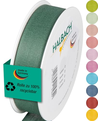 Halbach Seidenbänder Geschenkband | Breite 25mm Länge 25m | Schleifenband made in Germany | Geschenkbänder in Vielzahl von Farben und Breiten, perfekt zum Verpacken und Dekorieren, Farbe: dunkelgrün von Halbach Seidenbänder