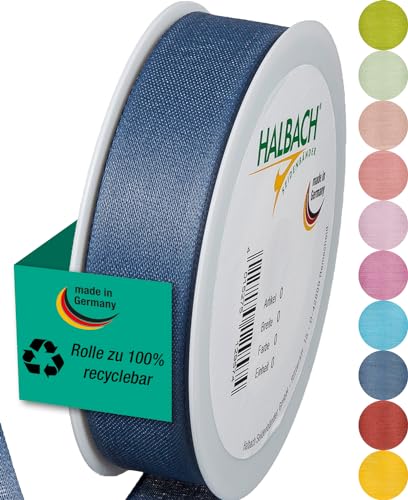 Halbach Seidenbänder Geschenkband | Breite 25mm Länge 25m | Schleifenband made in Germany | Geschenkbänder in Vielzahl von Farben und Breiten, perfekt zum Verpacken und Dekorieren, Farbe: jeansblau von Halbach