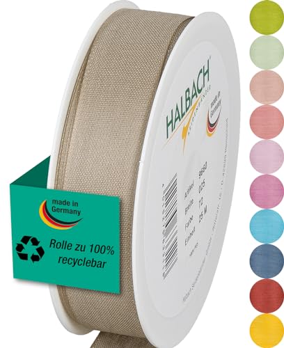 Halbach Seidenbänder Geschenkband | Breite 25mm Länge 25m | Schleifenband made in Germany | Geschenkbänder in Vielzahl von Farben und Breiten, perfekt zum Verpacken und Dekorieren, Farbe: leinen von Halbach Seidenbänder