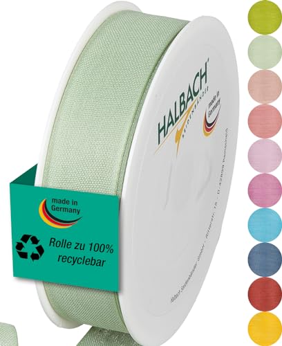 Halbach Seidenbänder Geschenkband | Breite 25mm Länge 25m | Schleifenband made in Germany | Geschenkbänder in Vielzahl von Farben und Breiten, perfekt zum Verpacken und Dekorieren, Farbe: mint von Halbach Seidenbänder