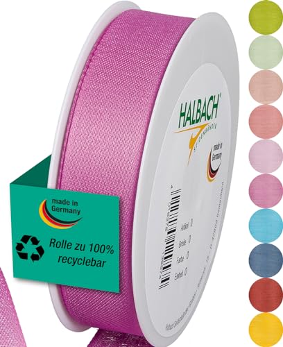 Halbach Seidenbänder Geschenkband | Breite 25mm Länge 25m | Schleifenband made in Germany | Geschenkbänder in Vielzahl von Farben und Breiten, perfekt zum Verpacken und Dekorieren, Farbe: rosenpink von Halbach Seidenbänder