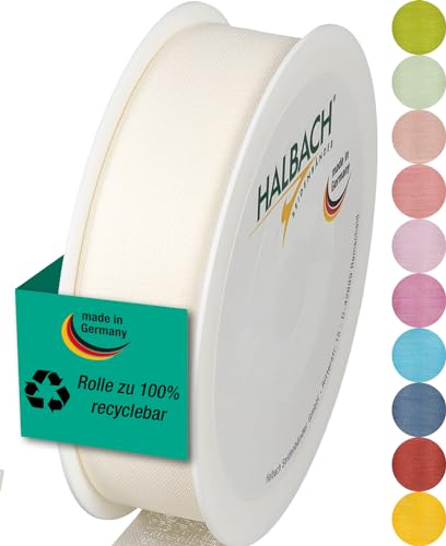Halbach Seidenbänder Geschenkband | Breite 25mm Länge 25m | Schleifenband made in Germany |Geschenkbänder in einer Vielzahl von Farben und Breiten, perfekt zum Verpacken und Dekorieren, Farbe: creme von Halbach
