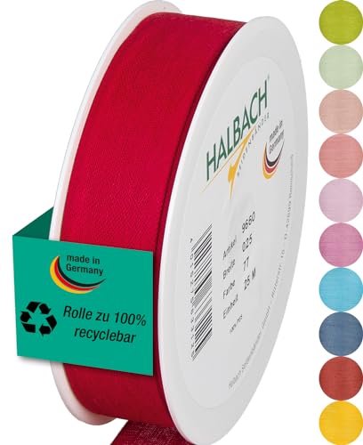 Halbach Seidenbänder Geschenkband | Breite 25mm Länge 25m | Schleifenband made in Germany |Geschenkbänder in einer Vielzahl von Farben und Breiten, perfekt zum Verpacken und Dekorieren, Farbe: rot von Halbach Seidenbänder