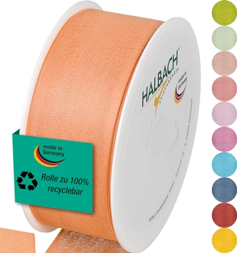 Halbach Seidenbänder Geschenkband | Breite 40mm Länge 25m | Schleifenband made in Germany | Geschenkbänder in Vielzahl von Farben und Breiten, perfekt zum Verpacken und Dekorieren, Farbe: apricot von Halbach Seidenbänder