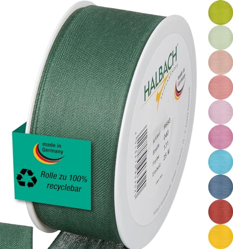 Halbach Seidenbänder Geschenkband | Breite 40mm Länge 25m | Schleifenband made in Germany | Geschenkbänder in Vielzahl von Farben und Breiten, perfekt zum Verpacken und Dekorieren, Farbe: dunkelgrün von Halbach Seidenbänder