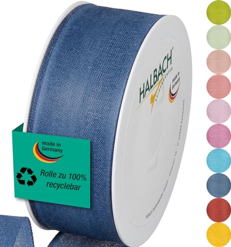 Halbach Seidenbänder Geschenkband | Breite 40mm Länge 25m | Schleifenband made in Germany | Geschenkbänder in Vielzahl von Farben und Breiten, perfekt zum Verpacken und Dekorieren, Farbe: jeansblau von Halbach Seidenbänder